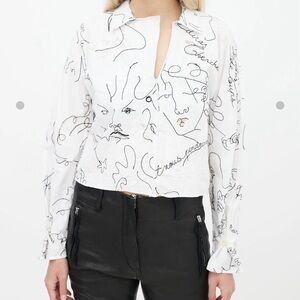 Aritzia White Abstract Embroidered Top